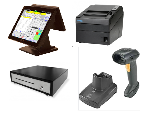 PKS POS equipment package: touchscreen register, receipt printer, cash drawer and barcode scanner